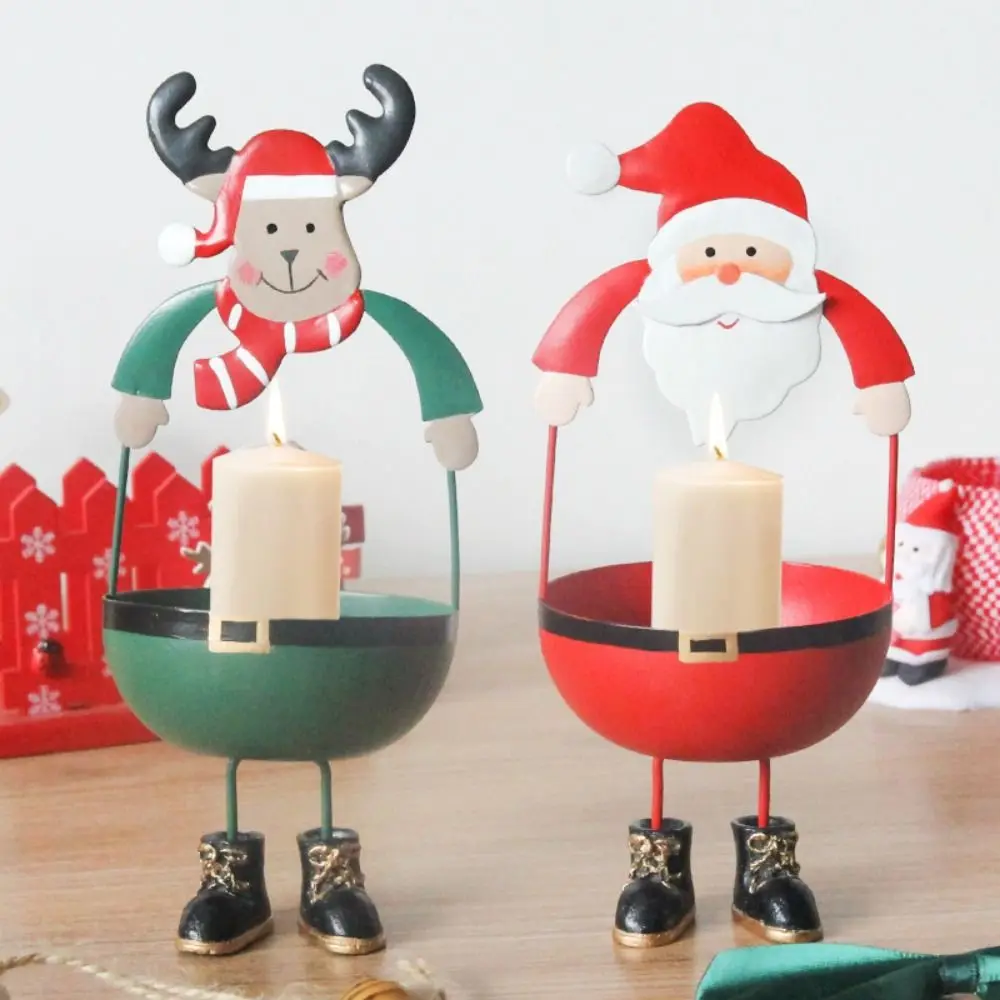 Romantic Unique Christmas Candlesticks Cute Cartoon Metal Candle Holder 3D Santa Claus Candle Stand Birthday Party