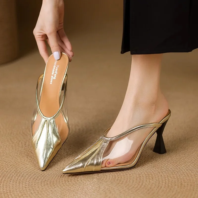 

Women's High-Heeled Slippers, 2026 New Summer Style, Pointed Toe Stiletto Mules - Stylish Color-Blocked Closed-Toe Sandals