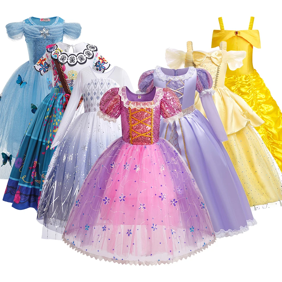 Kids Princess Dress Little Girls Rapunzel Elsa Bell Clothes Children Christmas Halloween Dress Up Carnival Kids Cosplay Dresses