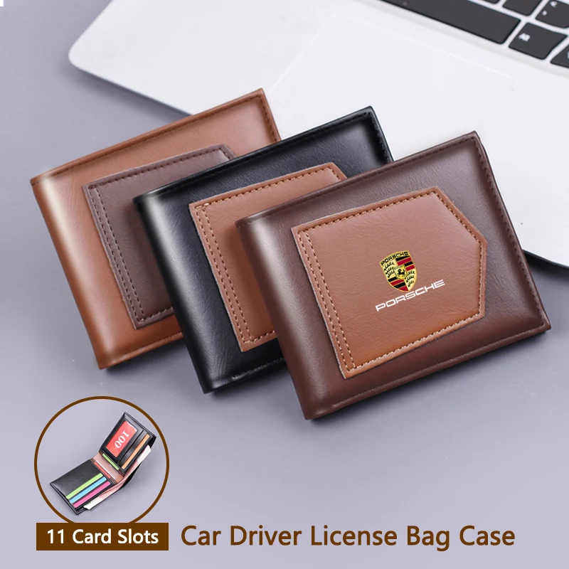 Vintage Leather Car Logo Wallet Bank Card Case Coin Purse For Porsche Cayenne Macan Panamera 918 911 Taycan Panamera Accessories