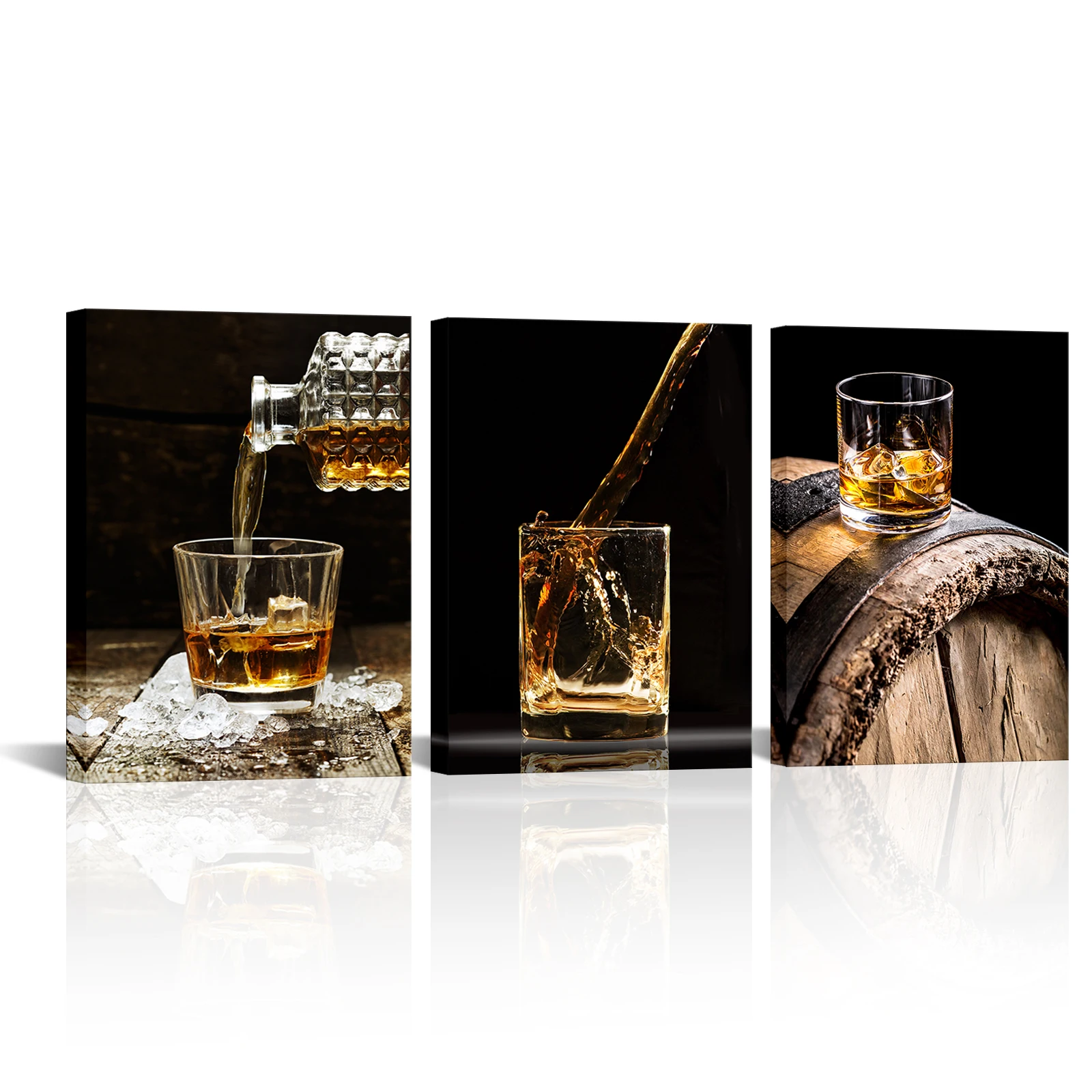 

3 Pieces Whisky Wall Art Poster Wine and Cask Print Canvas Painting Modern Style Picture Living Room Wall Decor