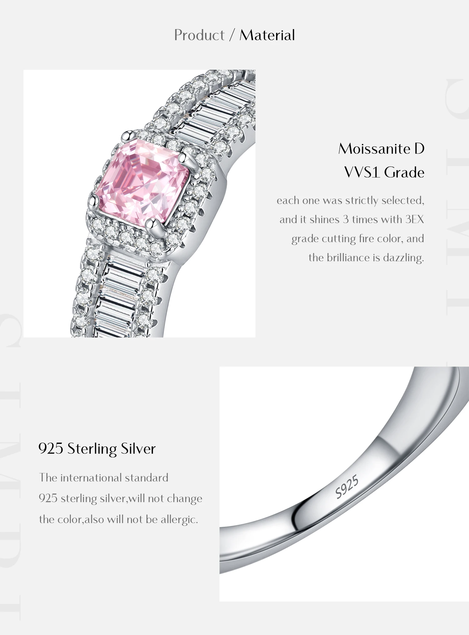 MODIAN 0.4CT Light Pink Moissanite Ring 925 Sterling Silver Luxury Asscher Cut Lab Diamond Finger Ring For Women Fine Jewelry