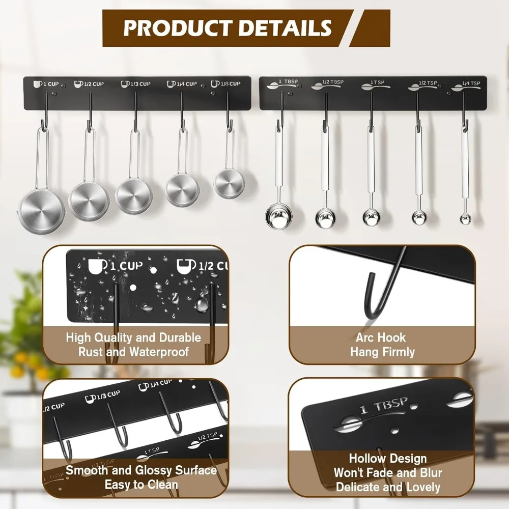 2 Pack Measuring Cups and Spoons Hanging Rack, Black Hanging Cups and Spoons Rack, Space Saving Kitchen Utensil Holder