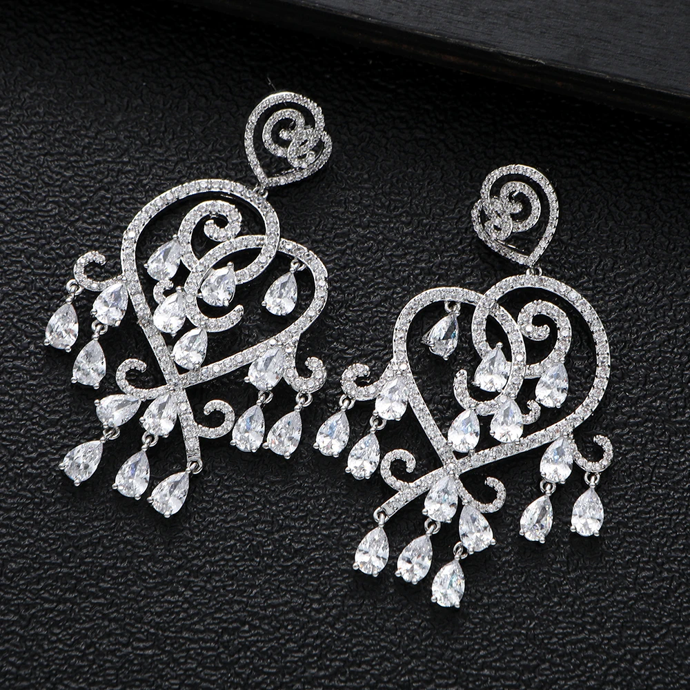 

Luxury Famous Heart Full Mirco Paved Micro Zirconia Women Bridal Dress Wedding Brazil Drop Earring Fashion Jewelry E10212