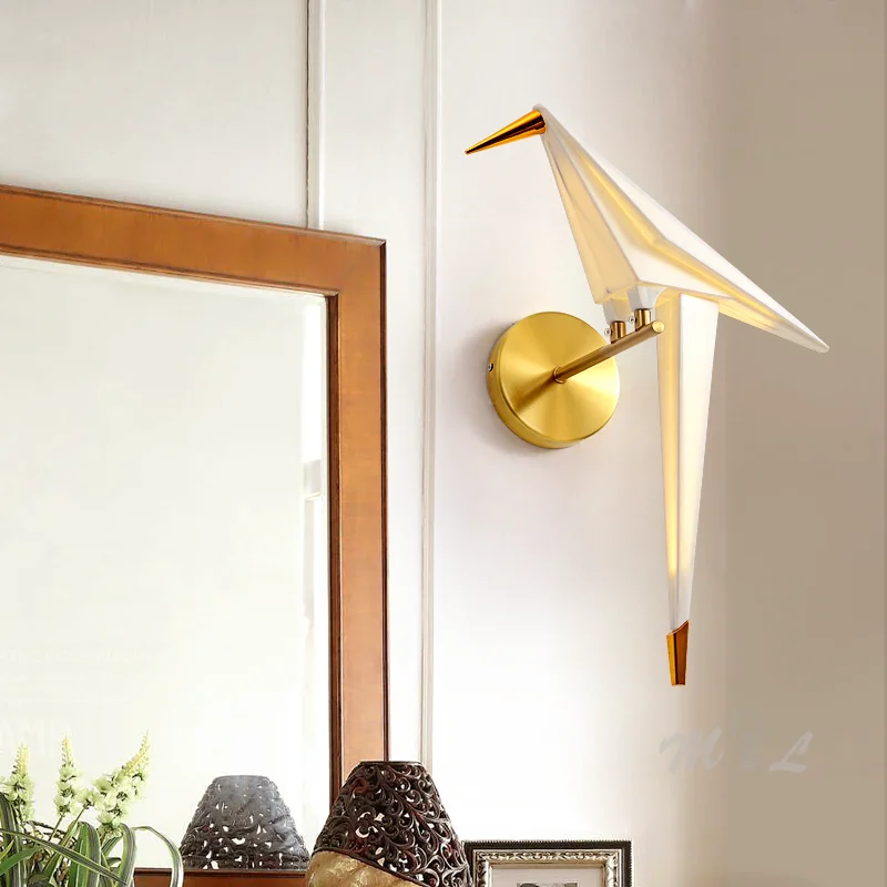 Nordic Aisle Bird Lamp Beside Wall Lamp Led Home Deco Wall+lamps Paper Crane Wall Light Fixture Loft Living Room Design Sconces