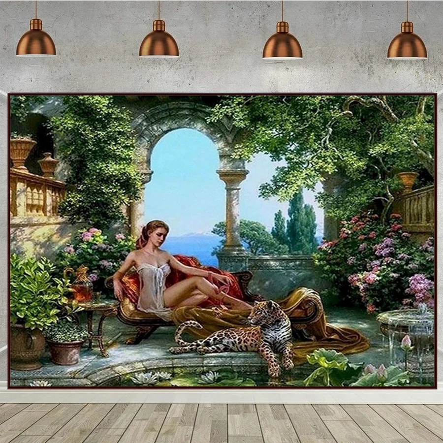 5D DIY Diamond Painting sexy Girl and Leopard Handicraft Full Square Diamond Embroidery garden arches Diamond Mosaic Woman decor