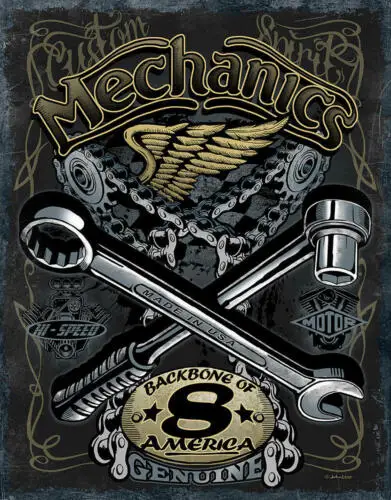 Mechanics Backbone America Hot Rod Garage Gas Retro Wall Décor Metal Tin Sign