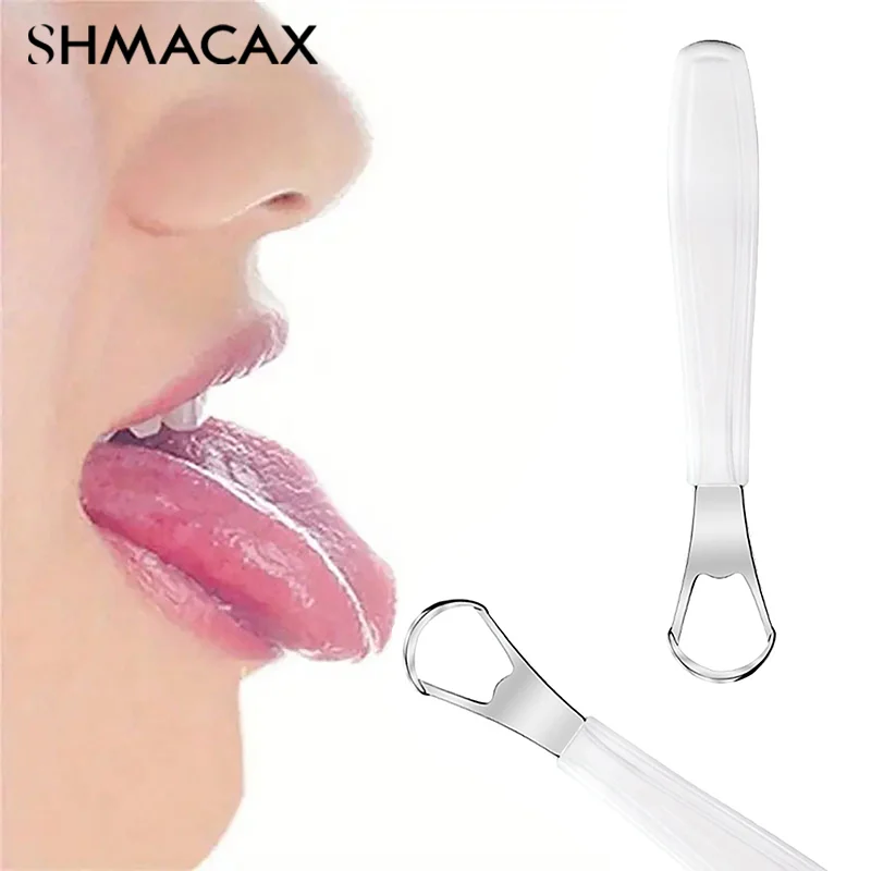 White Small Opening Stainless Steel Tongue Scraper Non-slip Handle Breath Fresh Tongue Tools Toothbrush Coated Oral Hygiene Care