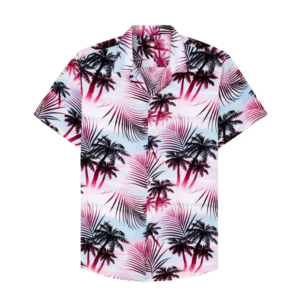 Summer Coconut Tree Printed Fashion Mens Hawaiian Shirts Short Sleeve Button Casual Beach Oversized Shirt Vacation Lapel Shirt