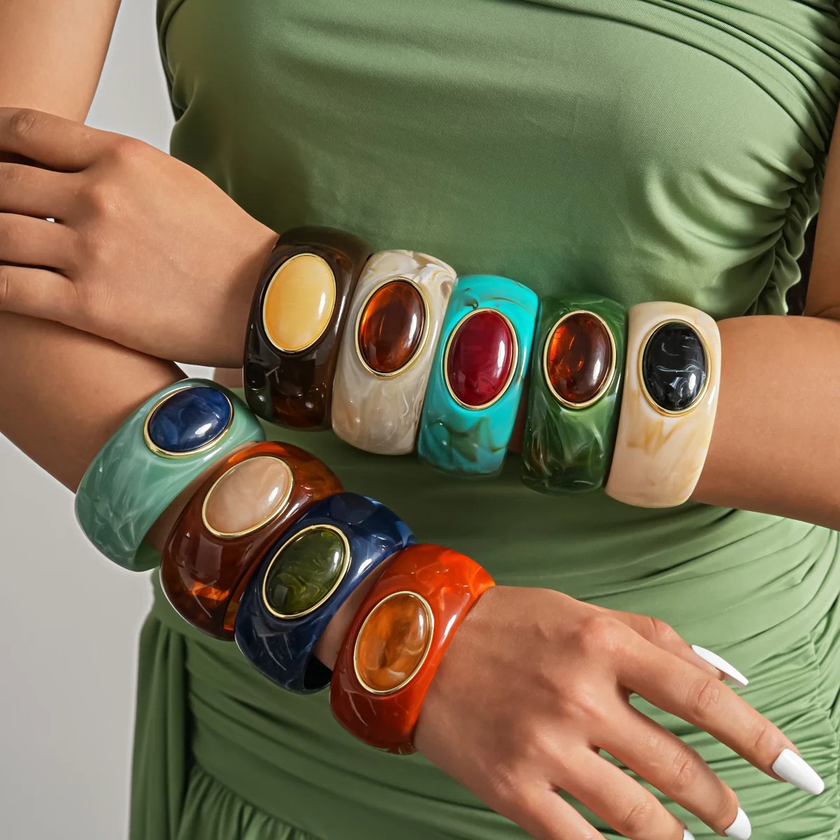 DIEZI 9 Colors Fashion Round Geometric Acrylic Resin Bangles Exaggeration Chunky Wide Bangles Bracelets For Women Men Jewelry