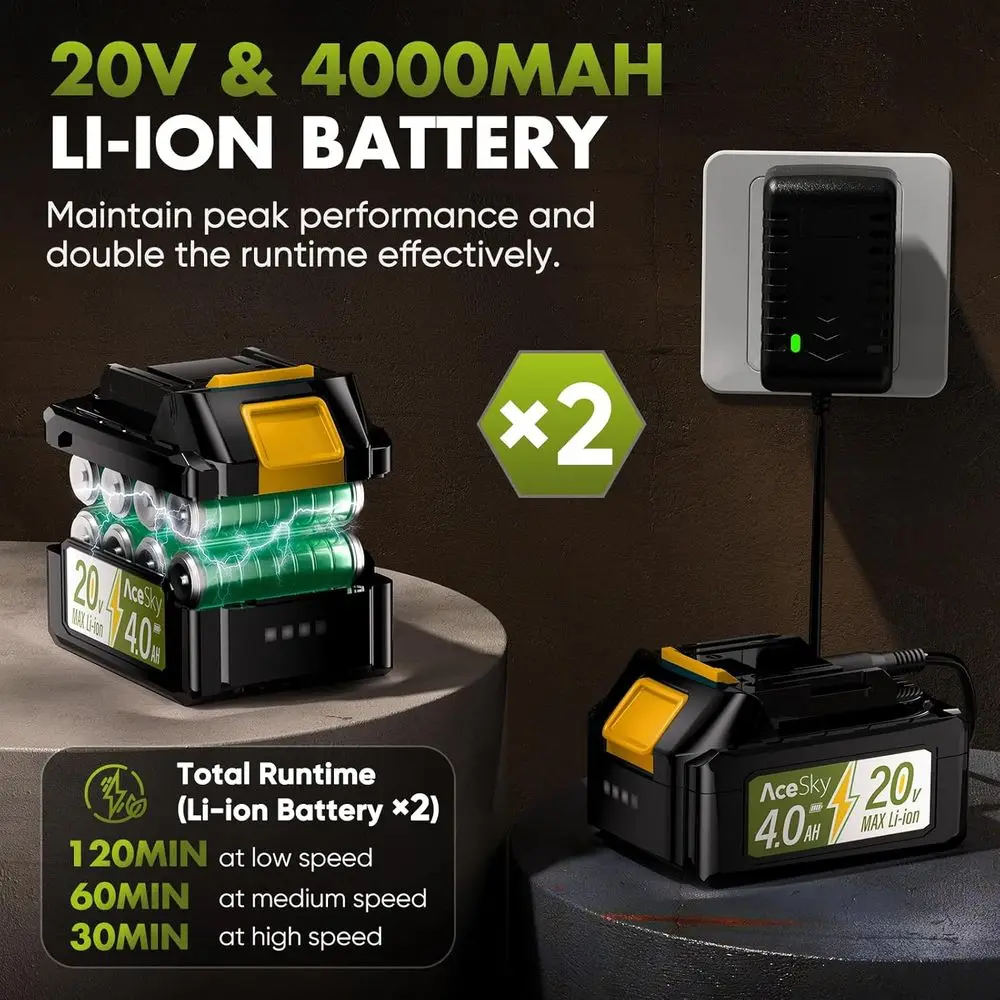 منفاخ أوراق الشجر اللاسلكي - تحديث 2025 150000 دورة في الدقيقة و3 مستويات سرعات منفاخ أوراق شجر كهربائي مع بطارية وشاحن 2 × 4.0 أمبير في الساعة، تمديد #4