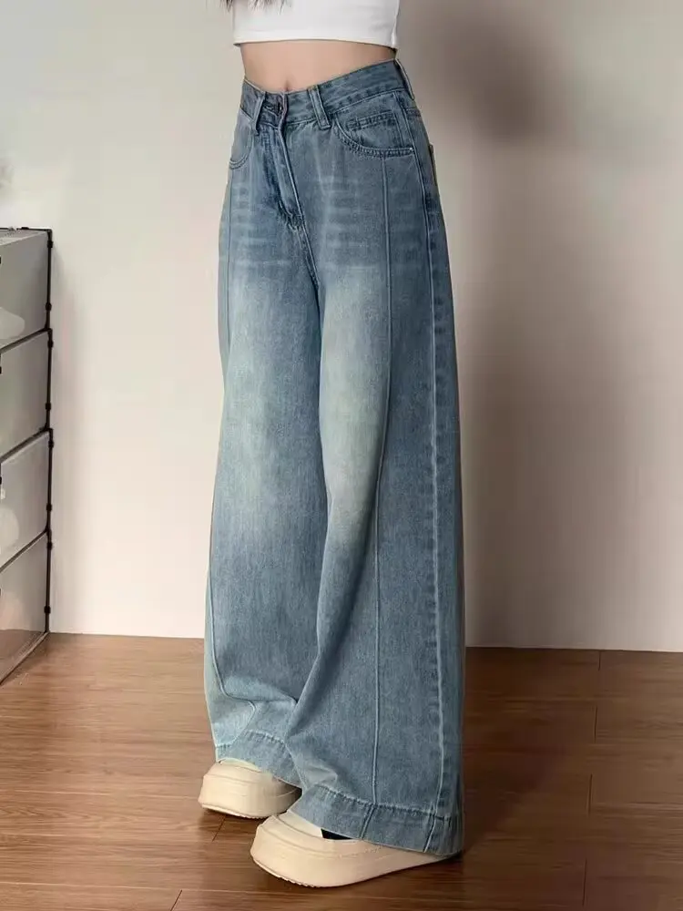 女性ワイドレッグだぶだぶのジーンズレディヴィンテージ Y2K パンクローライズウエストルーズデニムパンツストリートファッションゴミロングスケーターズボン