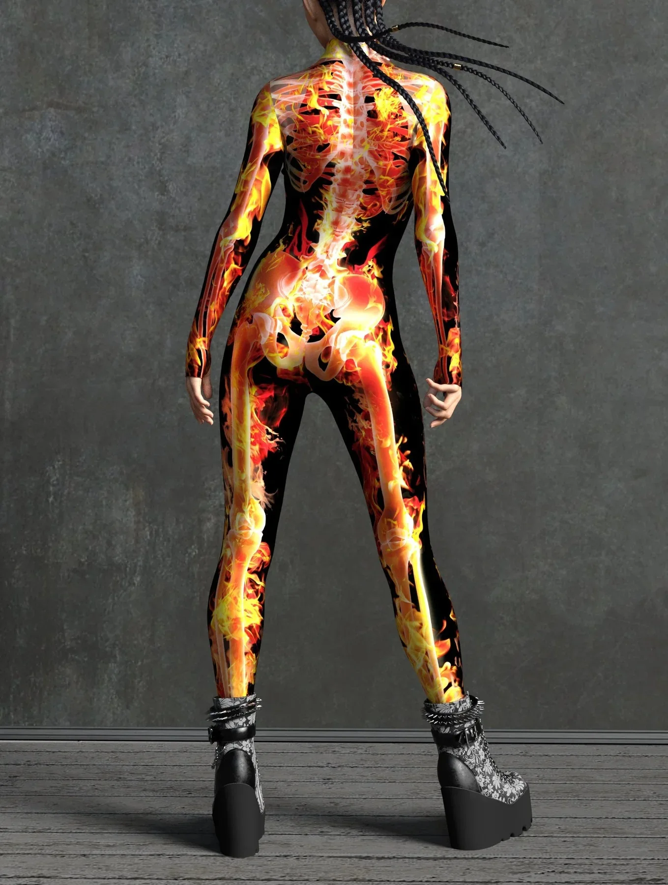 Halloween Skinny Damen Bedruckter Bunter Totenkopf Cosplay Jumpsuit Cyberpunk Zentai Anzug Karnevalsparty Aerial Performance Bodysuits – Detail 6