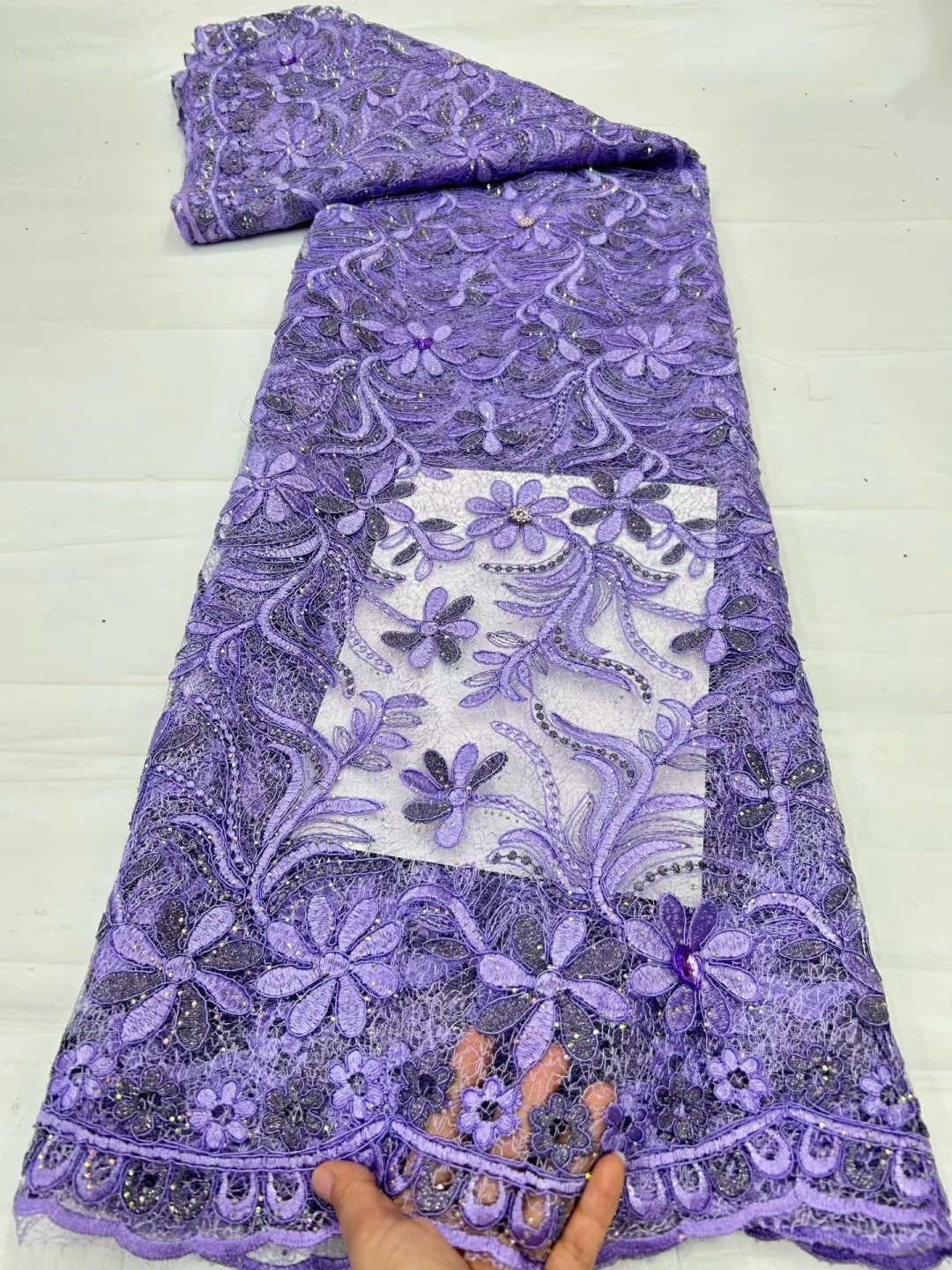 Luxury African Heavy Beaded Lace Fabric 2026 High Quality Nigerian Sequins Tulle Lace Fabric 5 Yards for Wedding Dress