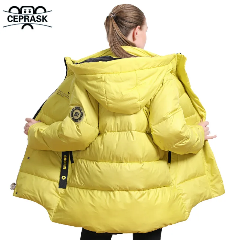 CEPRASK 2023 New Winter Jacket Women Casual Loose Thick Parkas Clothing Fashion Bright Colors Hooded Warm Winter Coat Outerwear