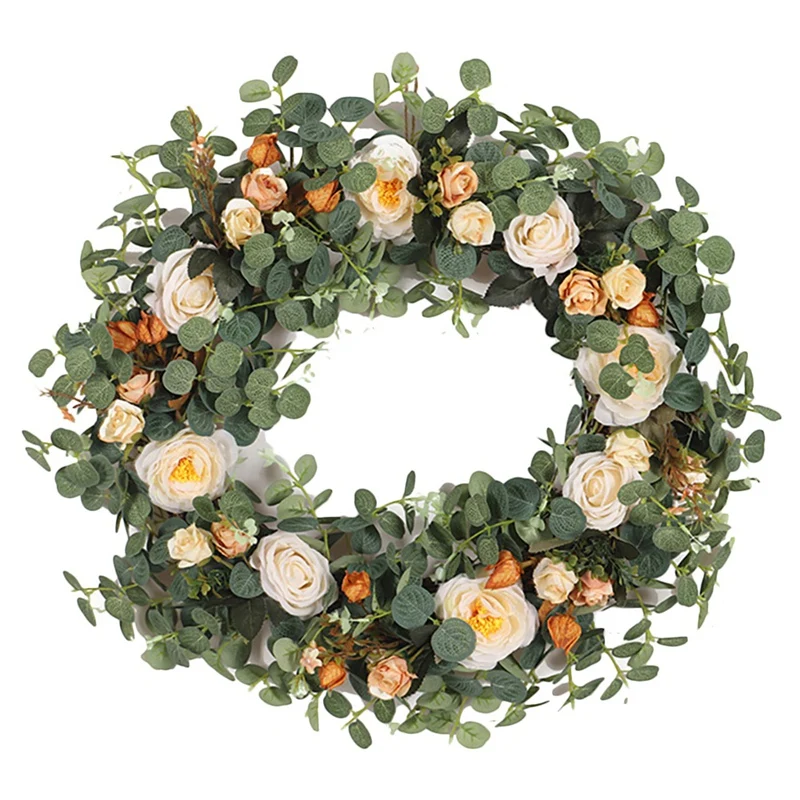 

Artificial Eucalyptus Camellia Wreath Spring Wreath For Front Door Farmhouse Wall Window Wedding Party Garden Home Decor