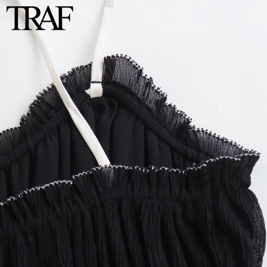 TRAF Women Fashion Summer Bow Pleat Backless Sling Top Blouse Street Clothing Vest Tank Chic Ladies Crop Tops Mujer