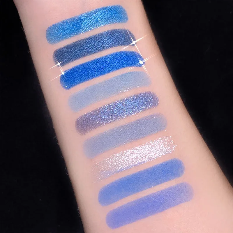 Palette de fards à barrage, 9 couleurs, bleu, maquillage, ombre à barrage, pigments néon, scintillants, scintillants, 256 tons, cool, cosmétique