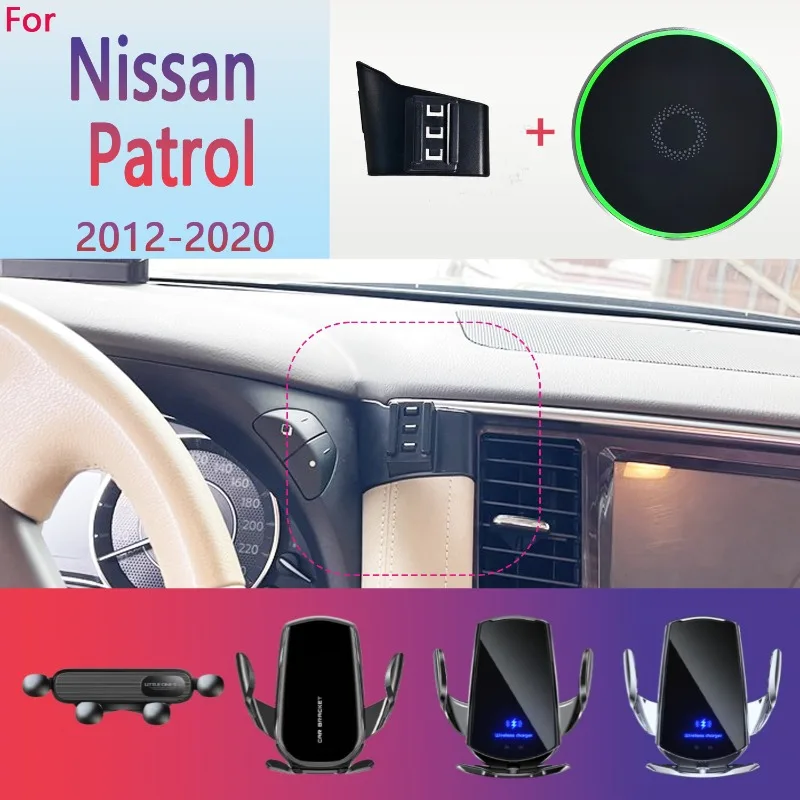 Magnetic Car Phone Holder For Nissan Patrol Y62 2012 2013 2014 2015 2016-2020 15W Wireless Charging Automatic Phone MagSafe Base