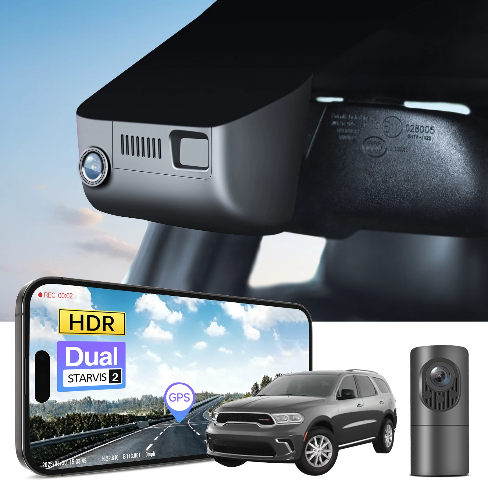 Mangoal STARVIS 2 WiFi & APP GPS Dash Cam For Dodge Durango 3th Gen Dash Car Camera 2016-2026 HD Night Vision Plug and Play