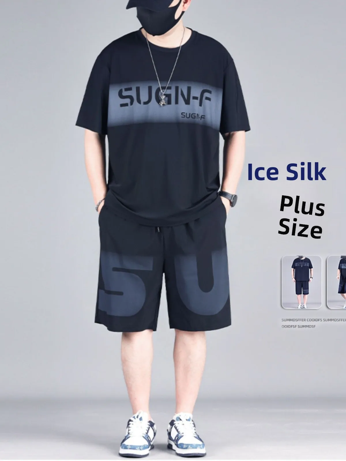 

plus Size Men's Ice Silk Loose Fit ort Sve T-irt And orts Set Comfortable Breathable Summer Casual Sportswear
