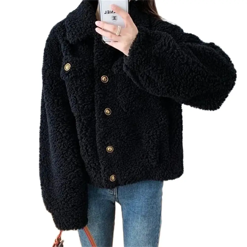 Fashion Women's imitation Wool Coat Single Breasted Vintage Jacket OL Overcoat Female Winter Plus Velvet Tops  Warm Autumn 2024