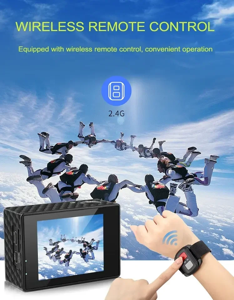 4K Ultra HD Professional Action Camera Wifi  Motorcycle Bike Helmet Waterproof 2.0-inch Screen Remote Control Video Recorder