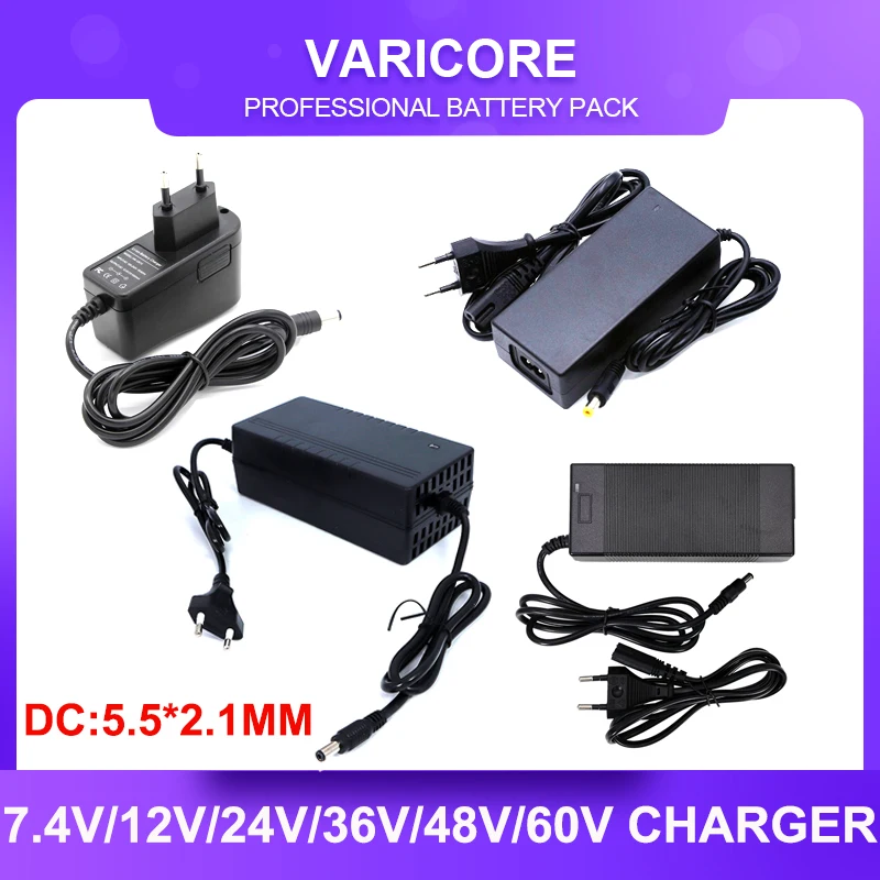 60v 12V 24V 36V 48V 3 Series 6s 7s 10s 13s 16s 18650 Polymer Lithium Battery Charger 8.4v 12.6V 25.2v 29.4V 42v  DC 5.5*2.1mm