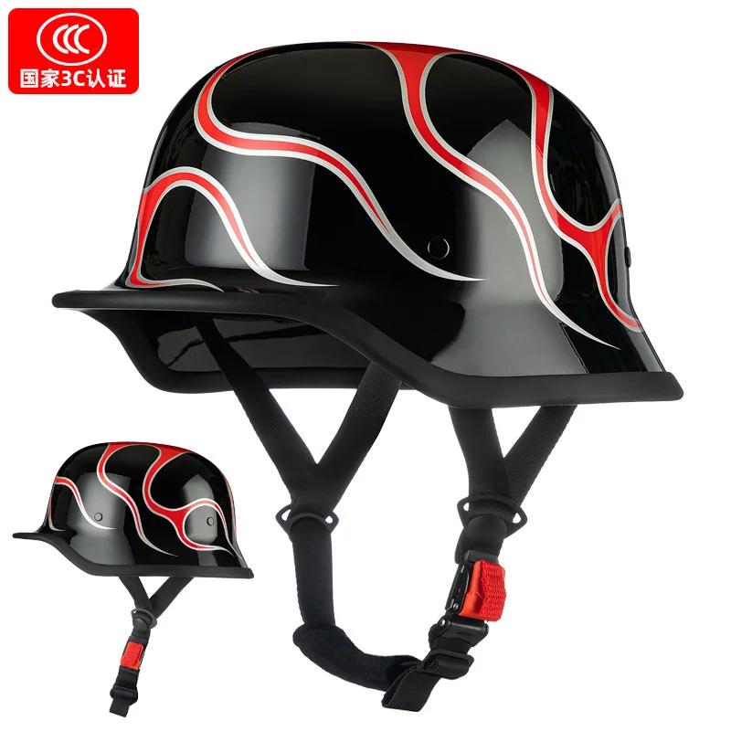 Duitse Soldaat Helm Motorfiets Voor Harley Retro Half Helm Motorhelm Zomer 3C Certificering Scoop Helm Cruise Auto