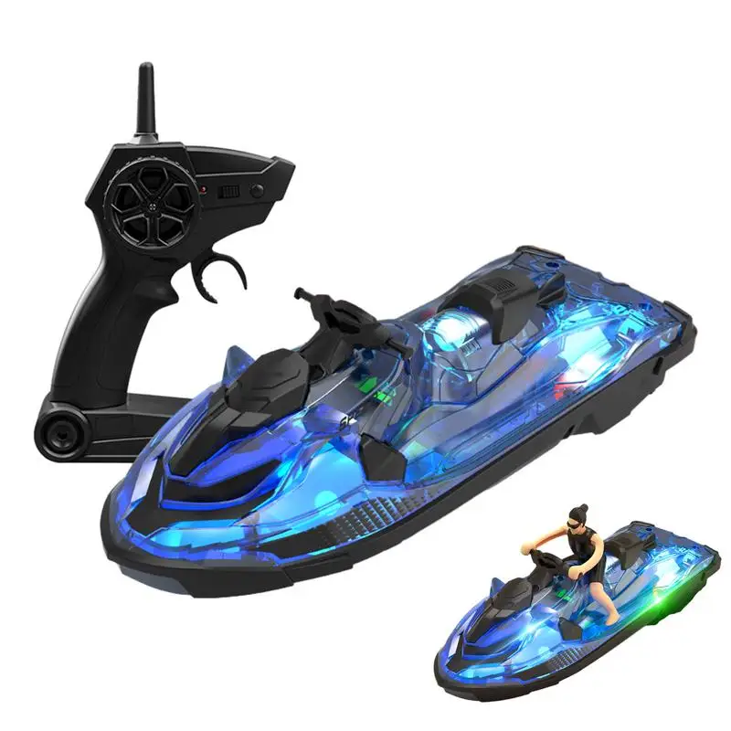 Barco con Control remoto LED, 2,4 GHz, señal fuerte, piscina, lago, río, juguete para jugar en el agua, juguetes impermeables para lago y piscina, barco de carreras iluminado