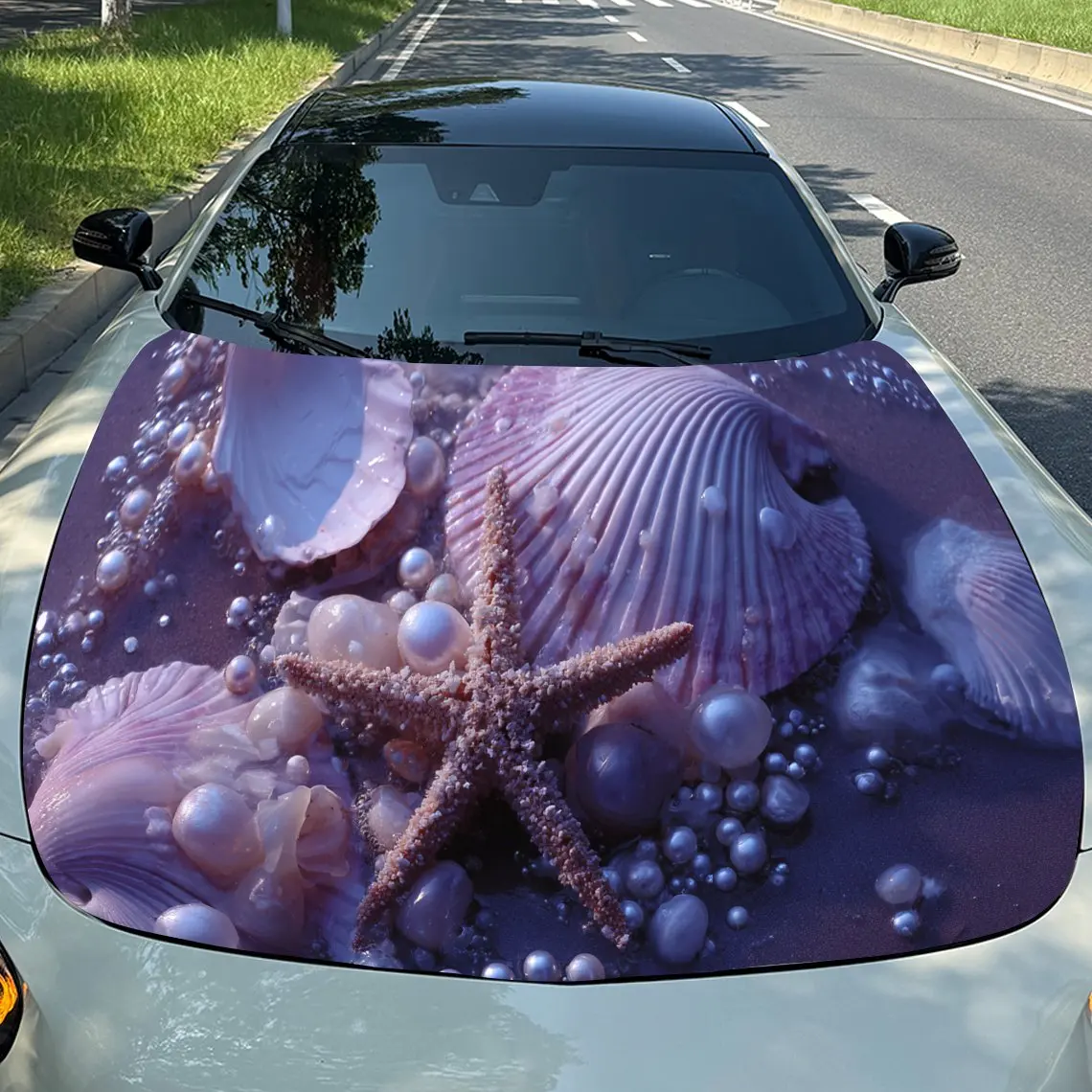 

Starfish Shell Pearl Car Hood Vinyl Stickers Car Surface Protection Decal Car Decoration Cover Vinyl Wraps Waterproof Self-adhes
