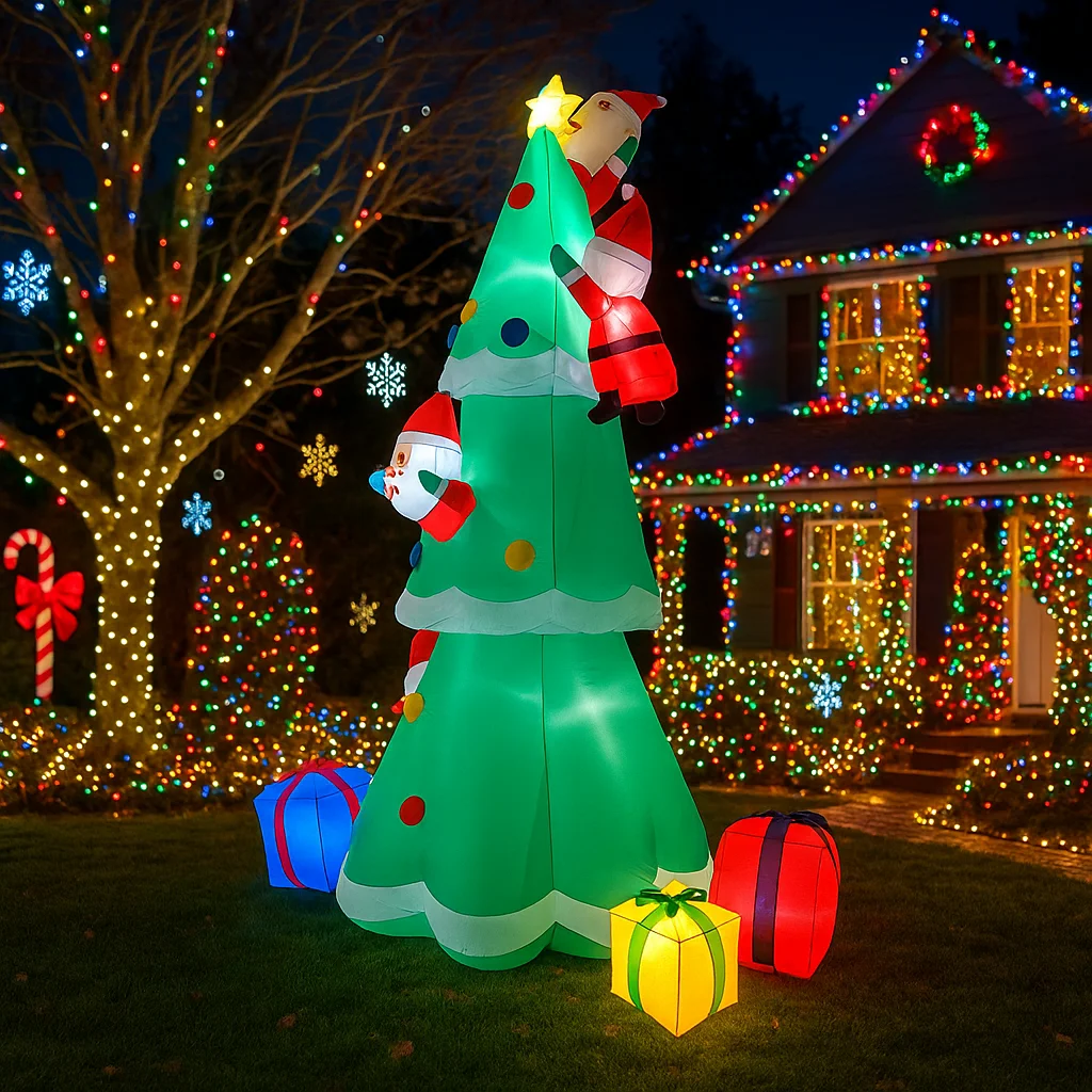 7.8FT زينة عيد الميلاد نفخ سانتا كلوز تسلق شجرة اللعب ساحة المنزل الحلي مع LED ديكور لوازم عيد الميلاد Outd