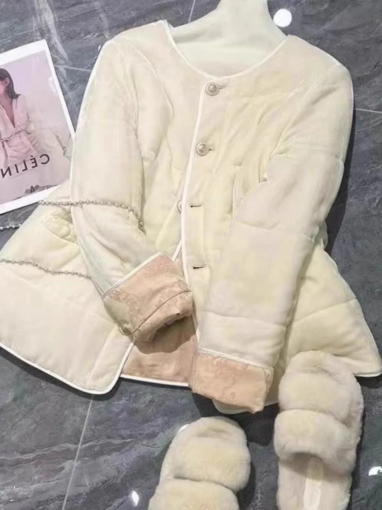 

New Chinese Sle Women's Velvet Cotton Jaet Double-sided Sandwich Cotton Outerwear Winter Faionable Commute Loose Fit