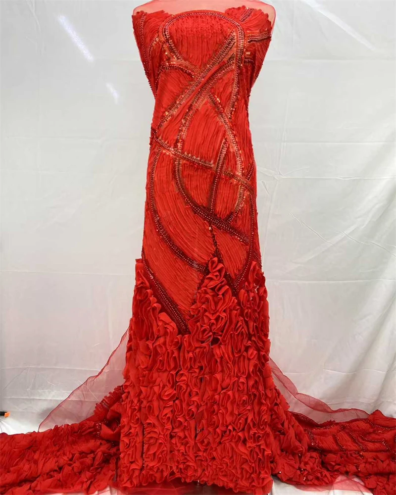 Lentejuelas nigerianas de alta calidad con cuentas africanas y encaje de perlas, tela de encaje de tul francés para costura de vestidos de fiesta