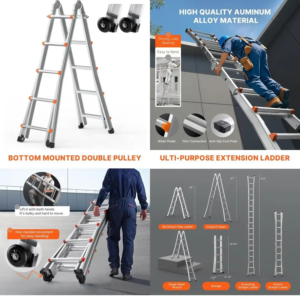 

Алюминиевая удлинительная лестница на 17 футов — компактная, телескопическая лестница с А-образной рамой для автофургонов и многофункционального использования, портативная складная лестница