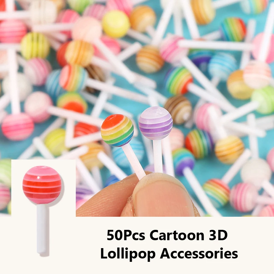 50 Stück Bunte 3D-Lollipop-Nagelkunst-Dekorationen, Candy-Thema, Kreatives Maniküre-Zubehör-Set für Nagelkunst-Dekoration – Detail 2