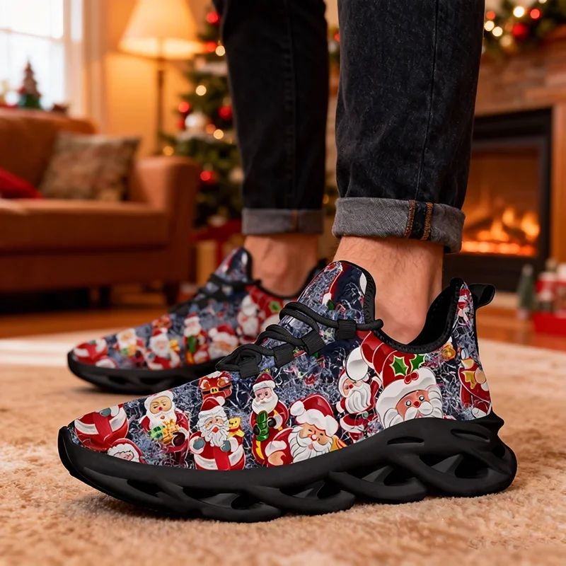 

Новые мужские кроссовки 2026 года с рождественским принтом, дышащие, для активного отдыха, легкие, удобные для мужчин