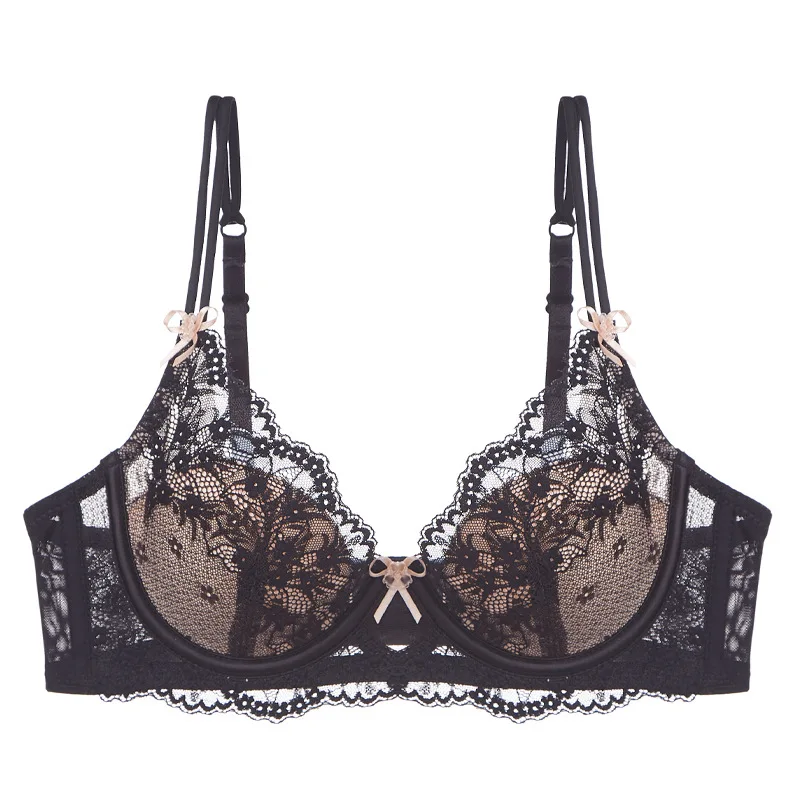 

Women Sexy Lace Bra Flower Embroidery Intimates Lingerie Top Elegant Ladies Thin Underwear Daily Female Bralette