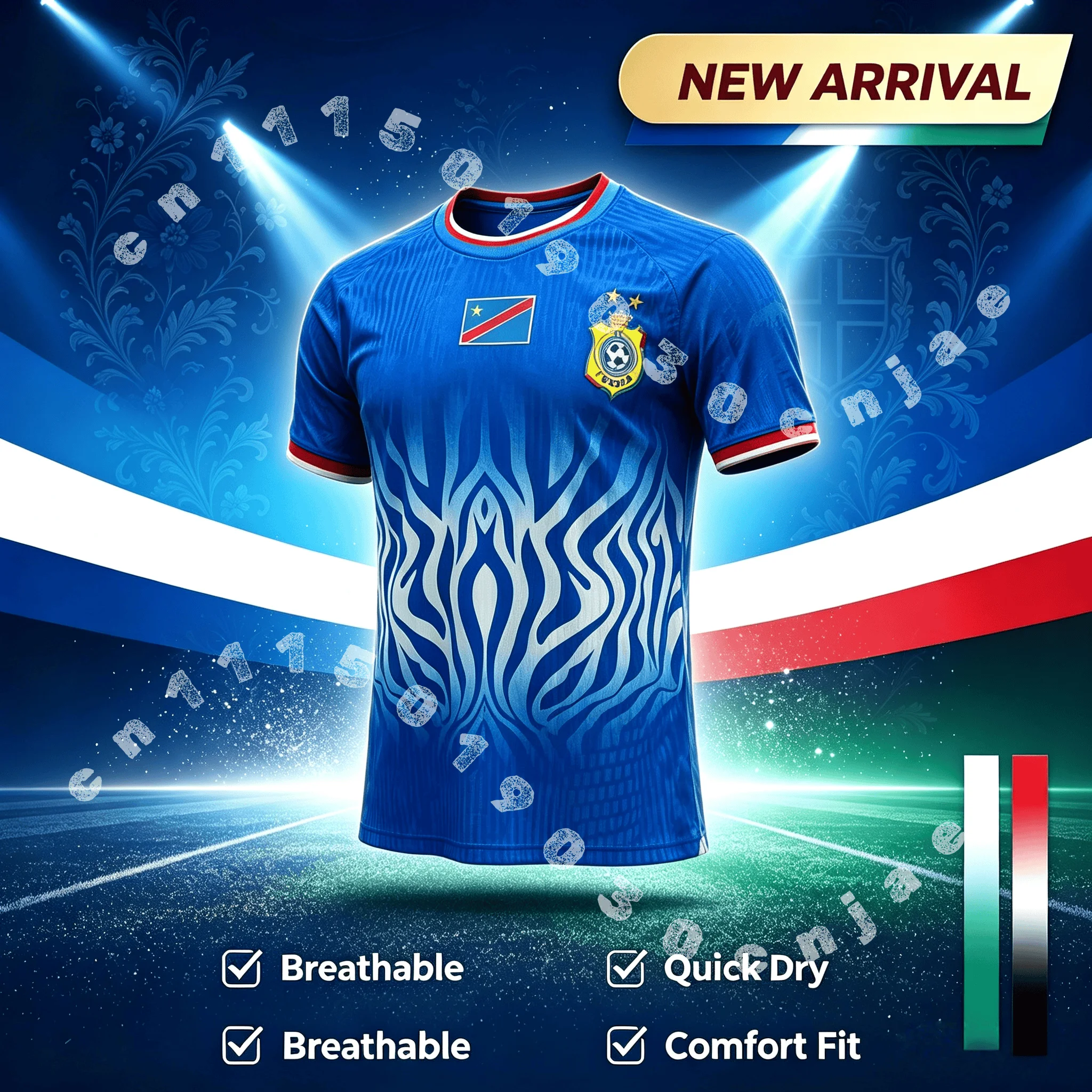 2026 Sommer Neue Saison Kongo Blau Fußball-Trikot DR Kongo Nationalmannschaft Trikot Schnelltrocknend T-Shirt Herren Sommer Familie Kinder Tees Tops