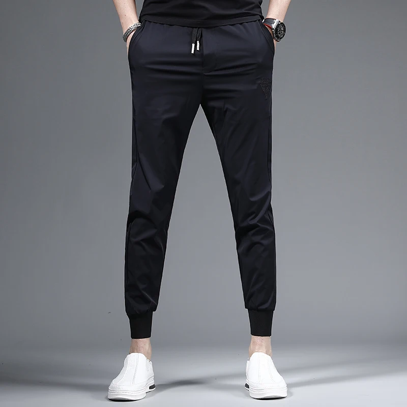 Summer Men's Pants Lightweight Black Sport Joggers Fashion Casual Slim Fit Elastic Waist Drawstring Trousers CP2285