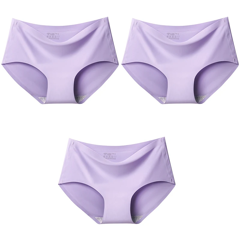 3Pcs/Set Seamless Ice Silk Panties For Women Intimate Comfort Briefs Large Size Mid-waist M-XXL Multiple Color Options Lingerie