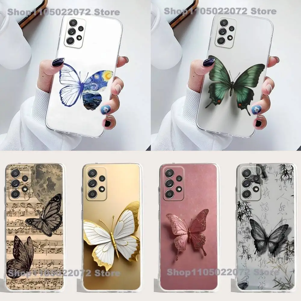 

Fashion Elegant Butterfly Phone Case Silicone For Samsung S30,23,21,22,20 FE lite,S10,9,PIus Note20ultra Soft Transparent