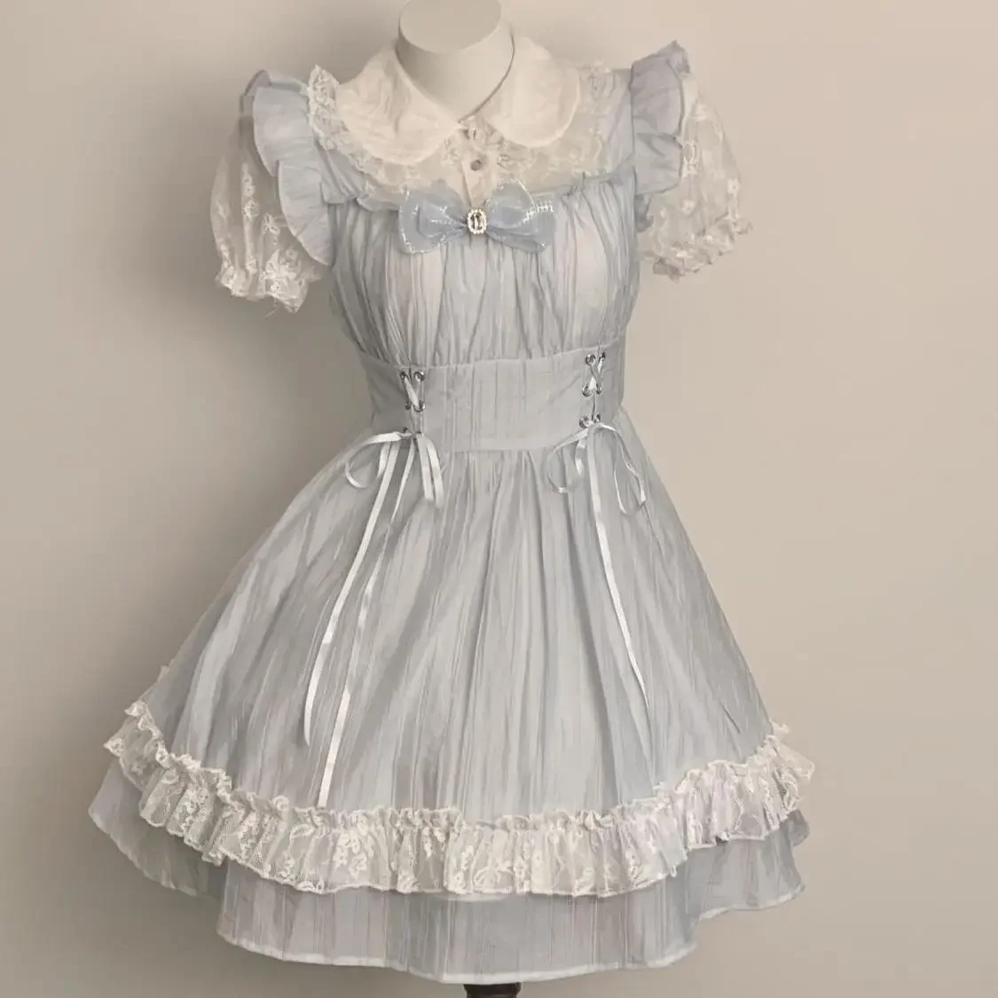 Abito dolce Lolita Kawaii in stile giapponese da donna JK adorabile balletto principessa Y2k mini abiti Harajuku fiocco in pizzo vestito sottile e carino