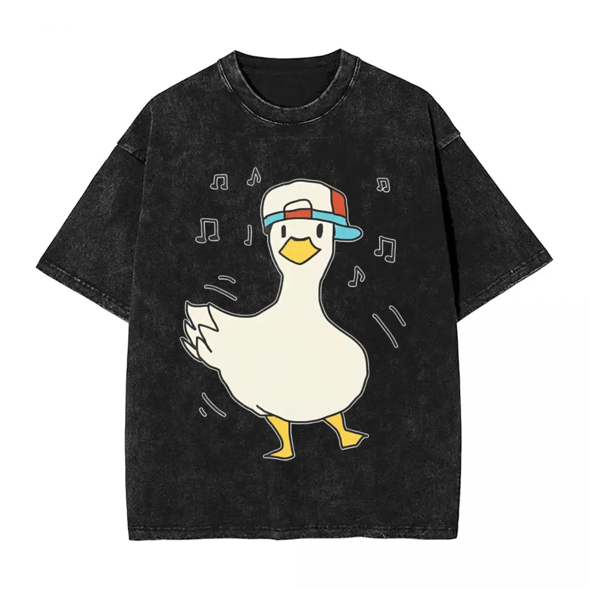 Men T-Shirt Shuba Dancing Duck Washed T Shirts Novelty Cute Duck Wearing Hat Summer Tees Y2K Basic Simple Cotton Tops Gift Idea