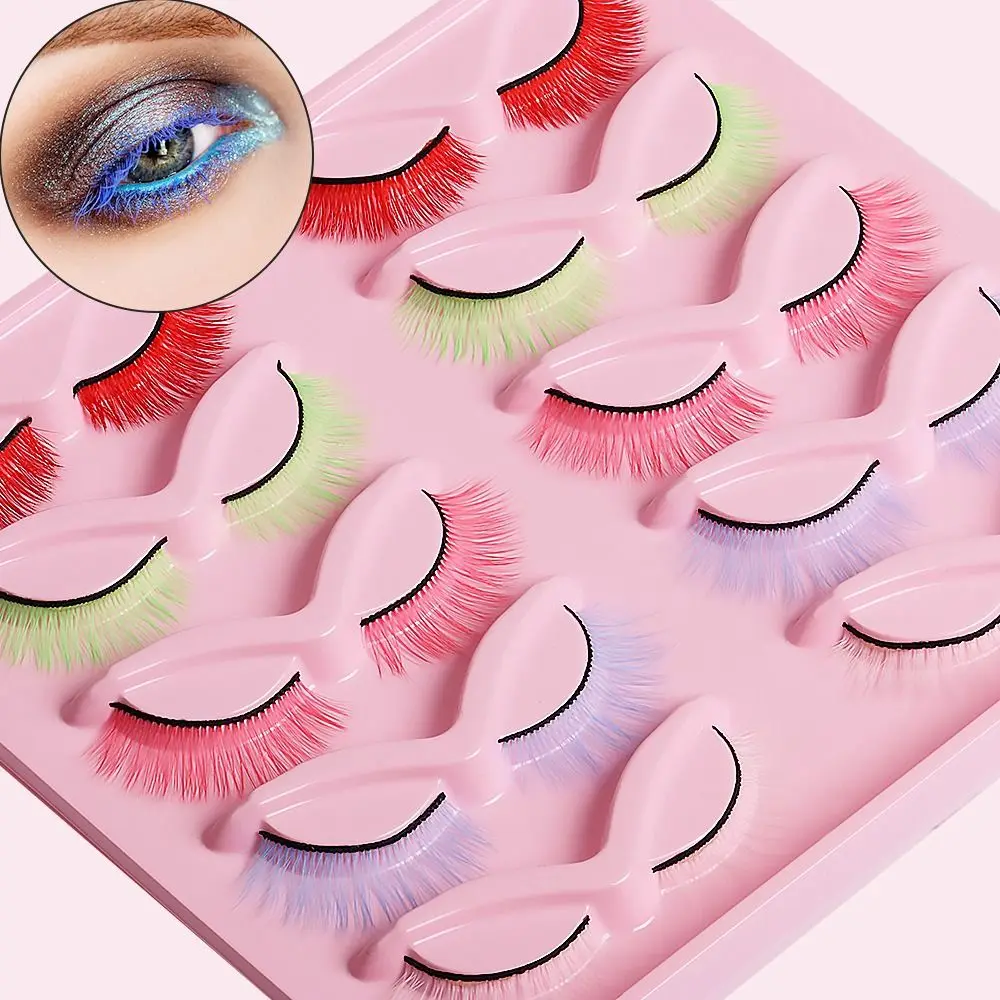 

10pair Soft Colored False Eyelashes Reusable Individual Lashes Extension Comfortable Artificial Fibre Fake Eyelashes Party