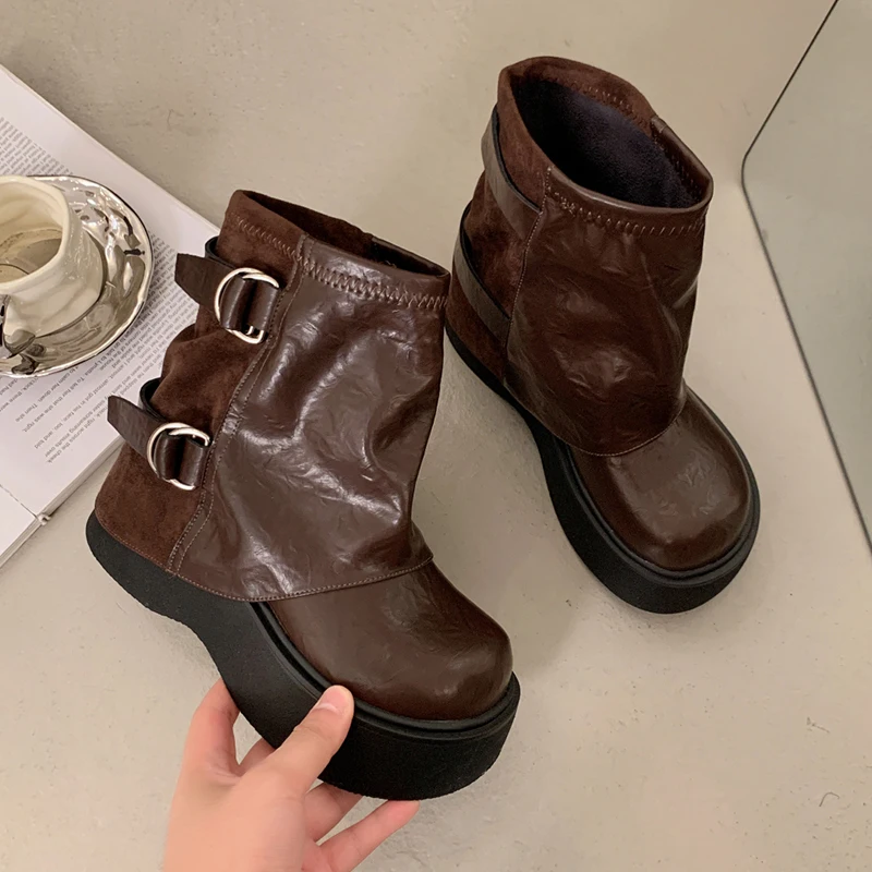 

Platform Women Ankle Boots Flats Fashion Designer Shoes Dress New Woman Winter Boots 2025 Cozy Chelsea Botas Para Mujer Zapatos