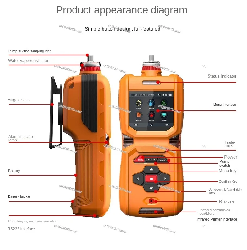 Portable Six-in-one Detector CO2 Oxygen Hydrogen Sulfide Flammable Gas CO Composite Detector