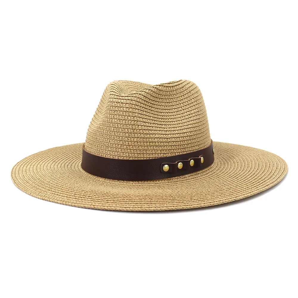 

Khaki Wide Brim Straw Fedora Panama Hat New Design Hats for Women Beach Sun Hat Sun Protection Sombreros Summer White Beige Hat