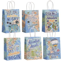 12/24Pcs Kraft Paper Travel Suitcase Gift Bag With Handle Airplane Wedding Favor Portable Packaging Bags Birthday Party Supplies