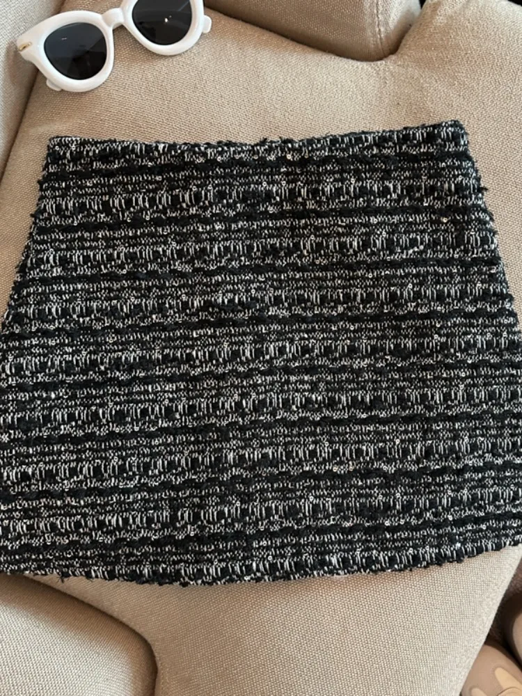 Kleine geurige stijl tweed A-lijn halve rok dames herfst en winter hoge taille heup knuffelen slim fit korte rok